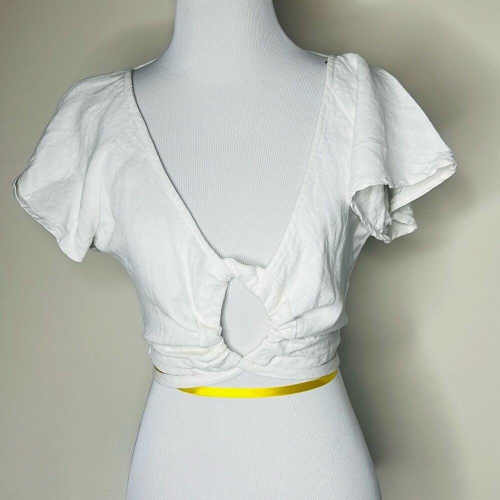 Ajaie Alaie White Linen Open Back Wrap Crop Top